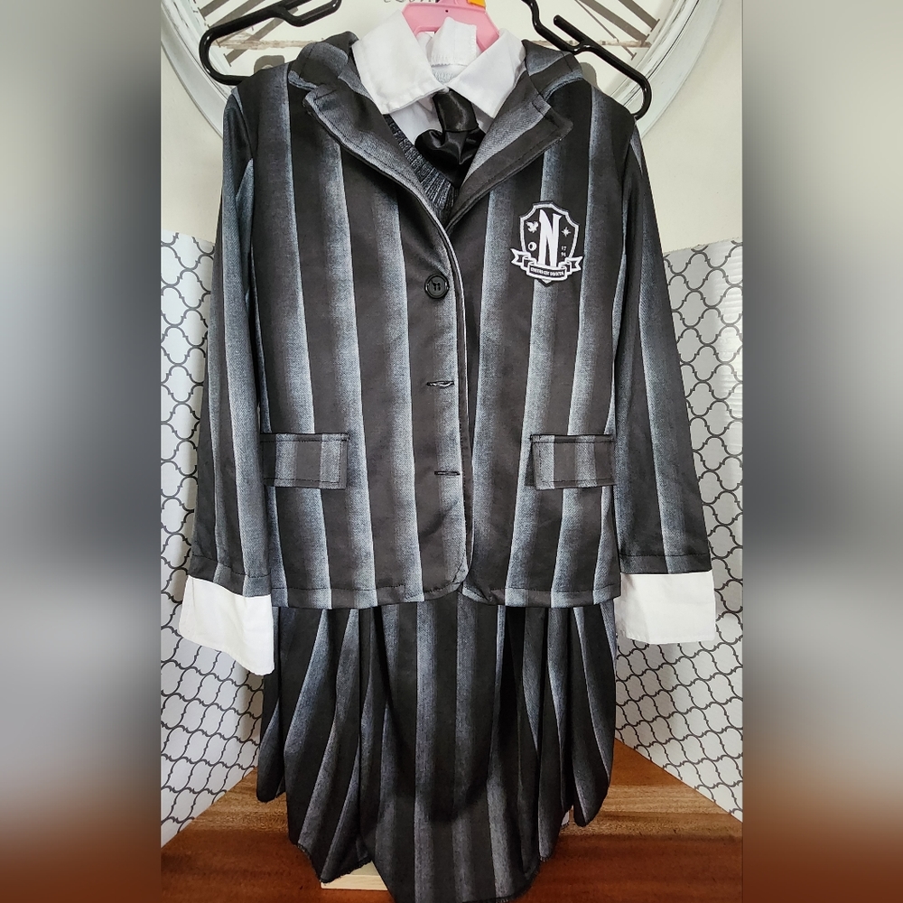 Wednesday academy Striped Black and White Costume with wig